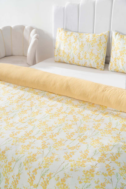 Lorisa Yellow Polycotton Double Size Duvet Cover Set, Zipper, 200×215 cm, 3-Piece