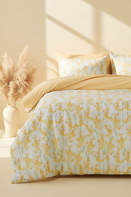 Lorisa Yellow Polycotton Double Size Duvet Cover Set, Zipper, 200×215 cm, 3-Piece