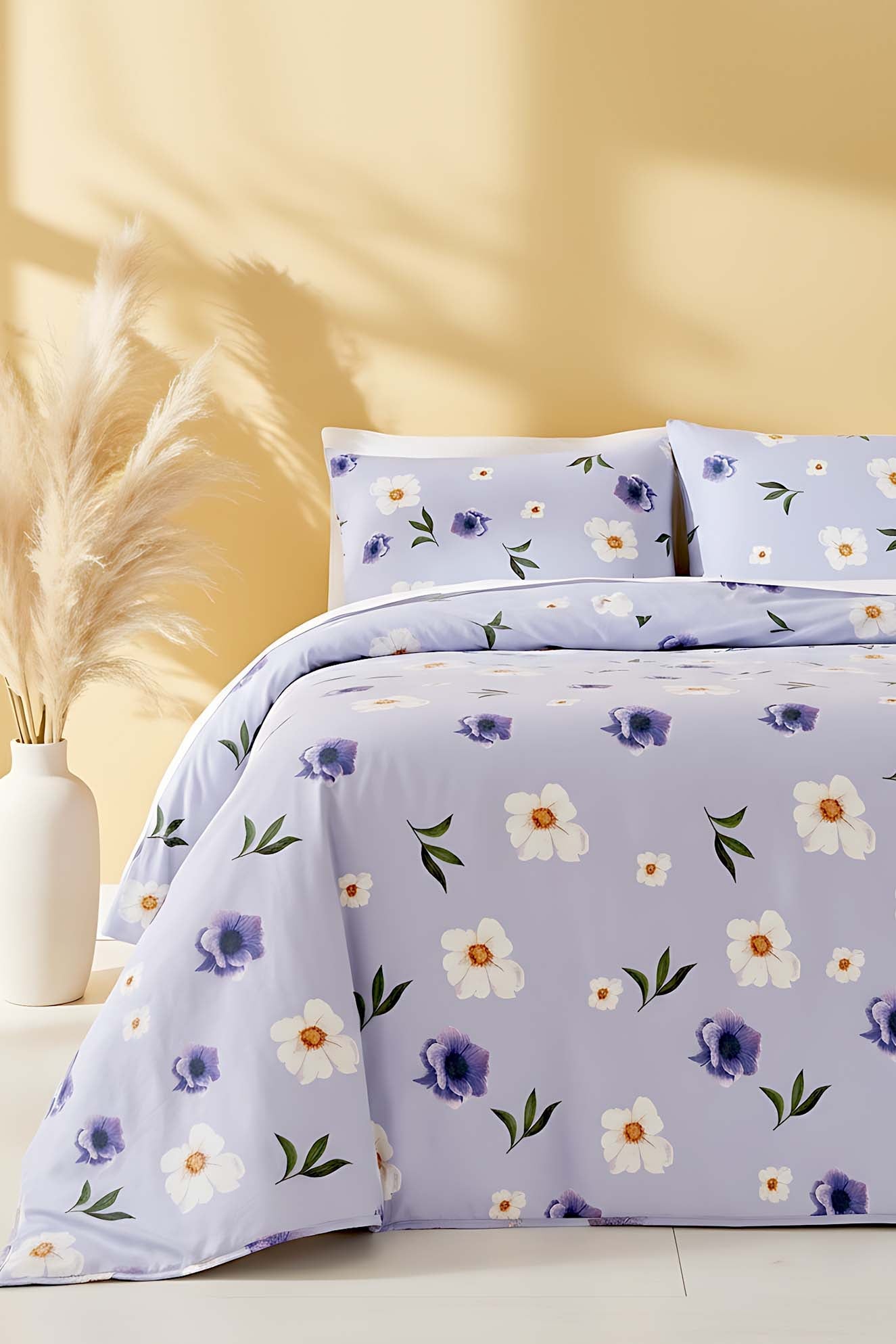 Wild Flowers Polycotton Double Size Duvet Cover Set, Zipper, 200×215 cm, 3-Piece