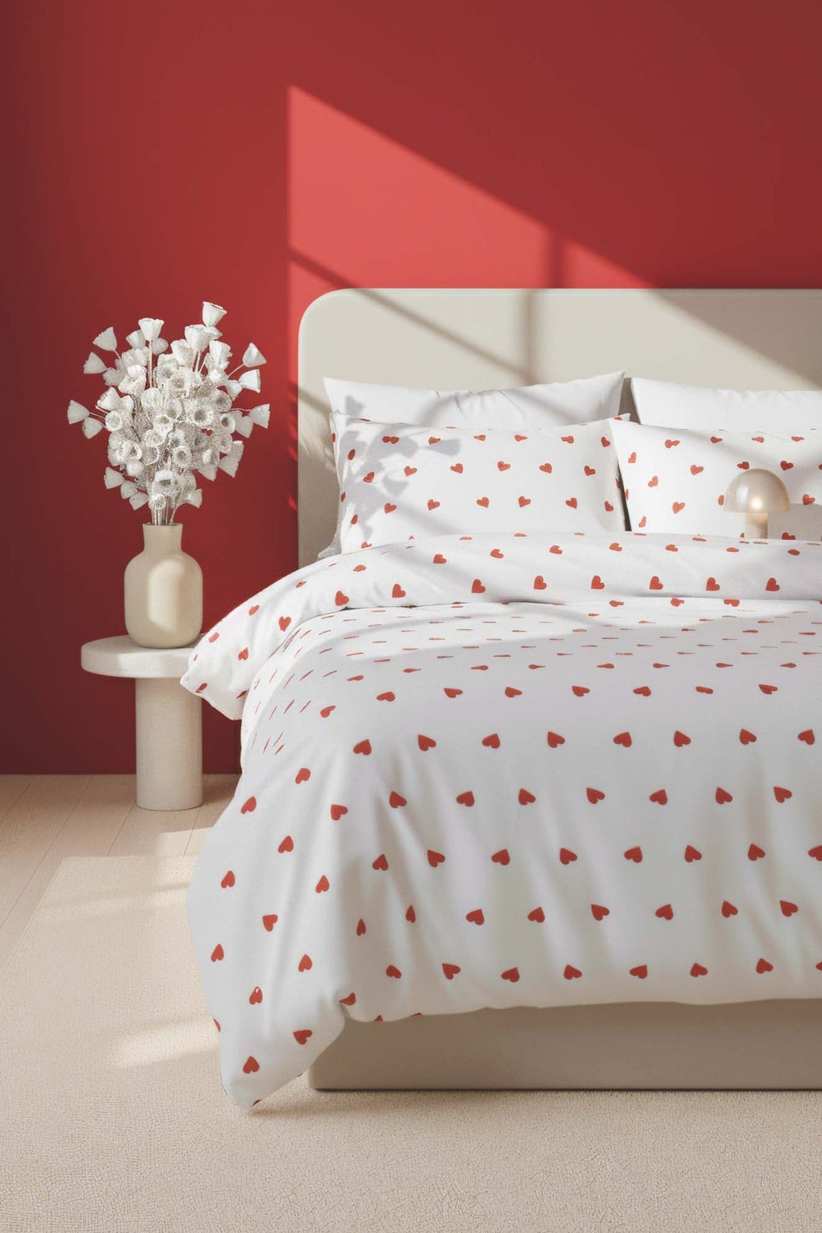 Red Heart Polycotton Double Size Duvet Cover Set, Zipper, 200×215 cm, 3-Piece