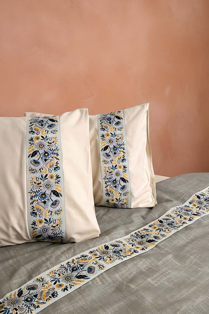 Folkart Beige Double Patterned 100% Cotton Duvet Cover Set – 4 Pieces