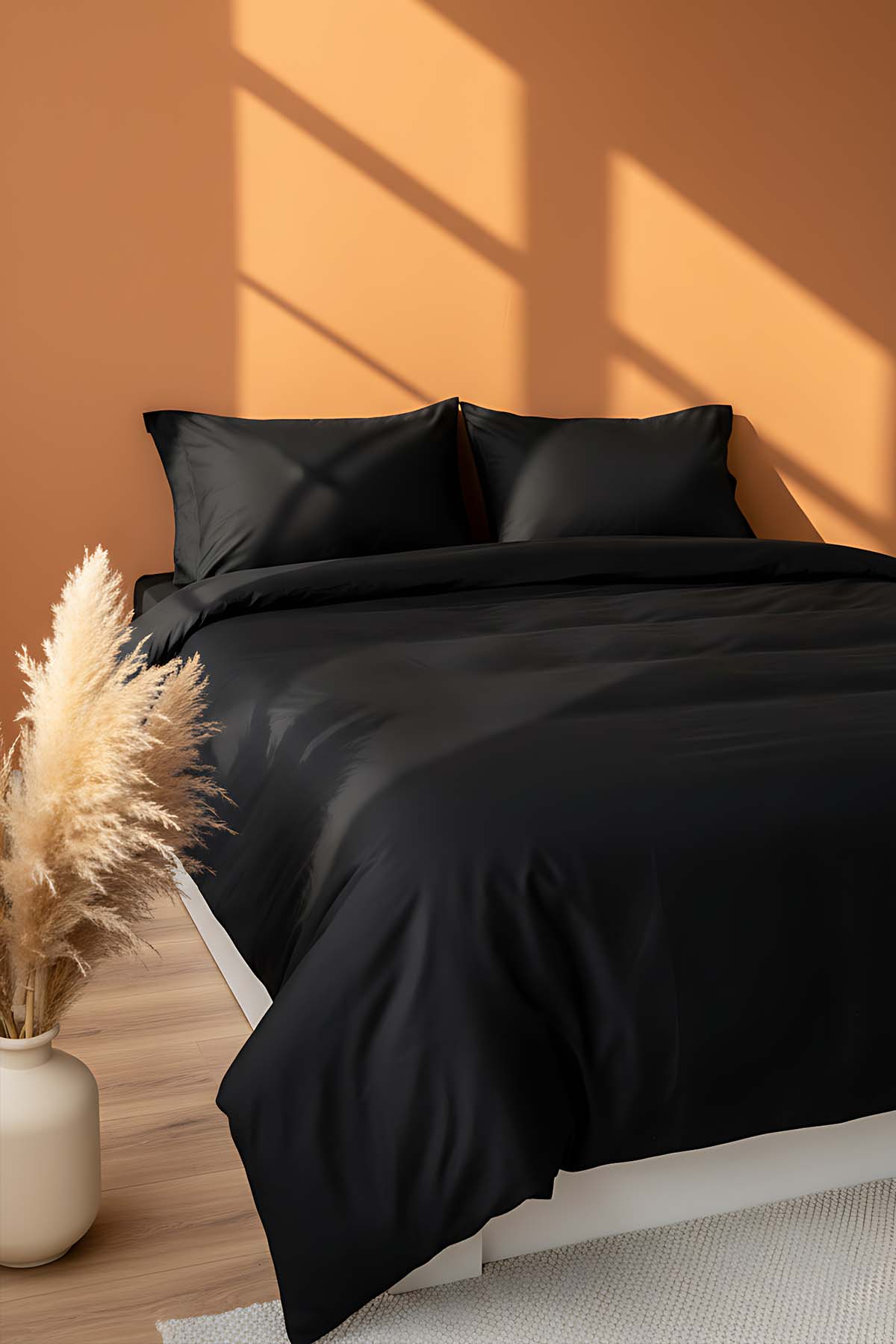 Elegant Black Satin Double 100% Cotton Duvet Cover Set – 4 Pieces