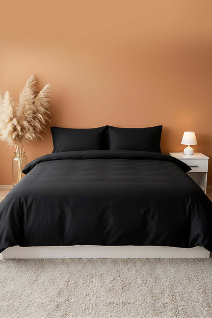 Elegant Black Satin Double 100% Cotton Duvet Cover Set – 4 Pieces