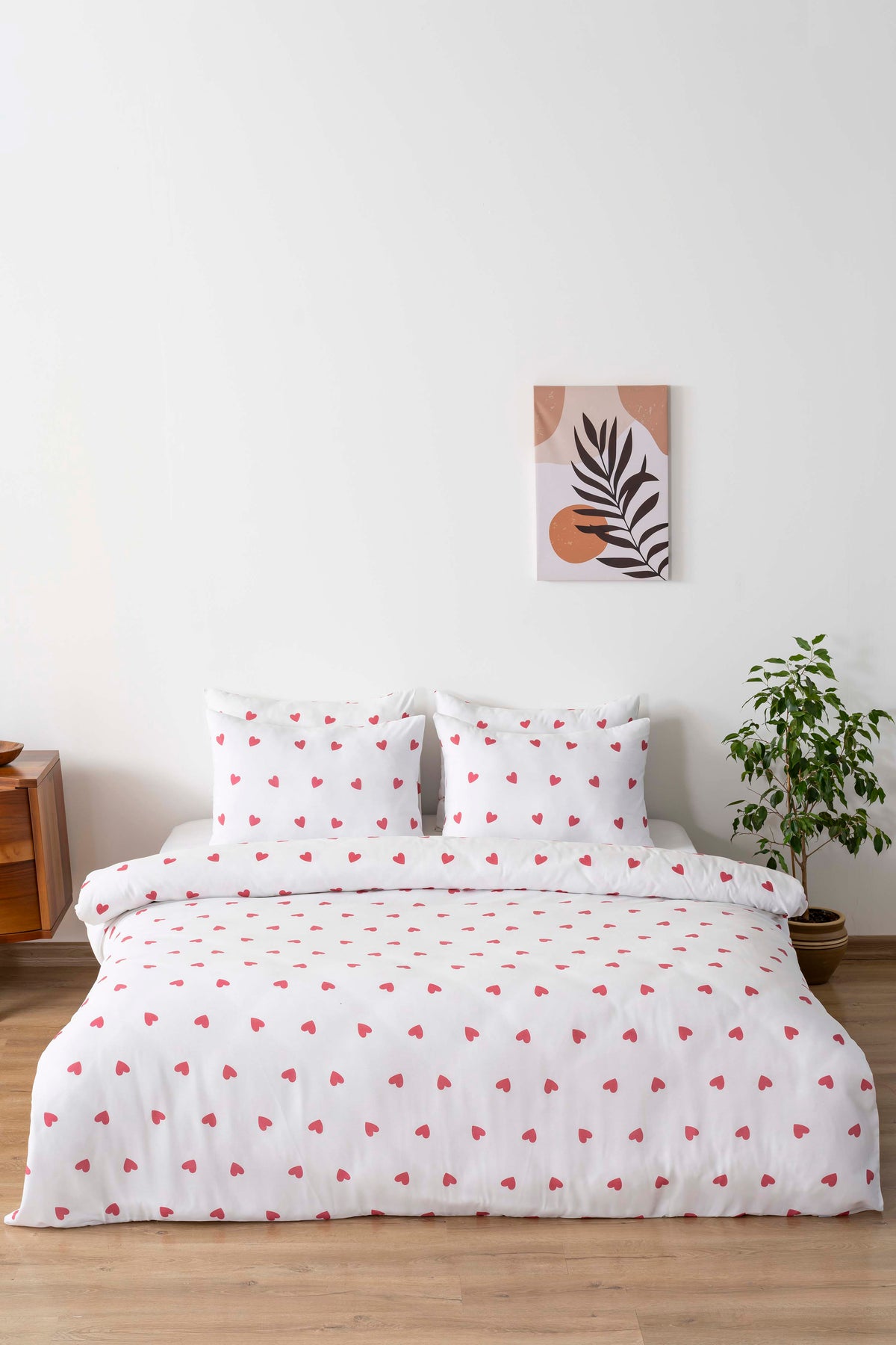 Red Heart Polycotton Double Size Duvet Cover Set, Zipper, 200×215 cm, 3-Piece