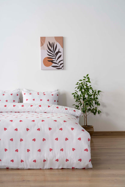 Red Heart Polycotton Double Size Duvet Cover Set, Zipper, 200×215 cm, 3-Piece
