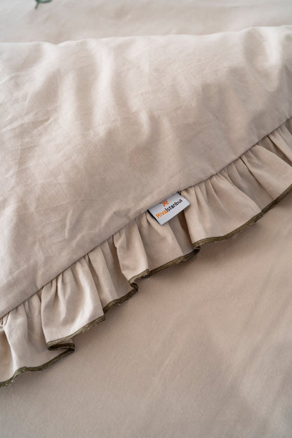 Florita Cappuccino 100% Cotton Embroidered Duvet Cover Set, 6-Piece Double Size Bedding – Breathable Fabric, 200x220 cm