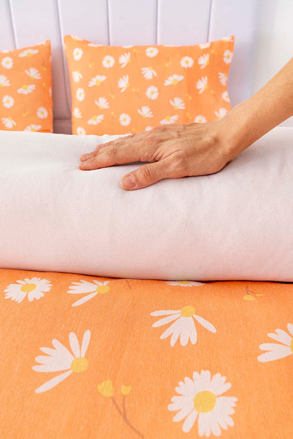 Orange Daisy Polycotton Double Size Duvet Cover Set, Zipper, 200×215 cm, 3-Piece