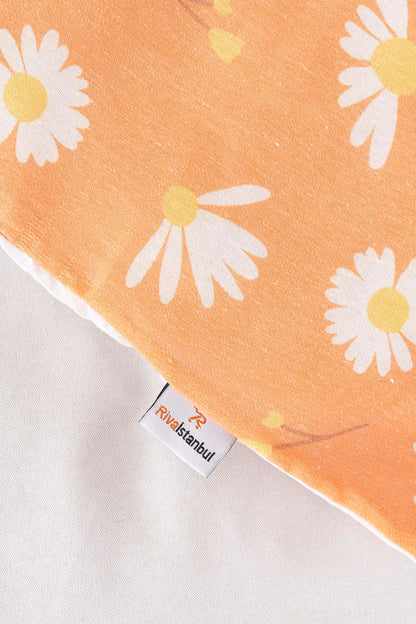 Orange Daisy Polycotton Double Size Duvet Cover Set, Zipper, 200×215 cm, 3-Piece