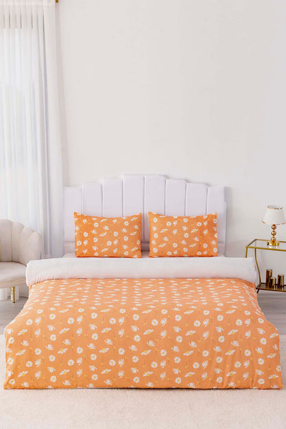 Orange Daisy Polycotton Double Size Duvet Cover Set, Zipper, 200×215 cm, 3-Piece