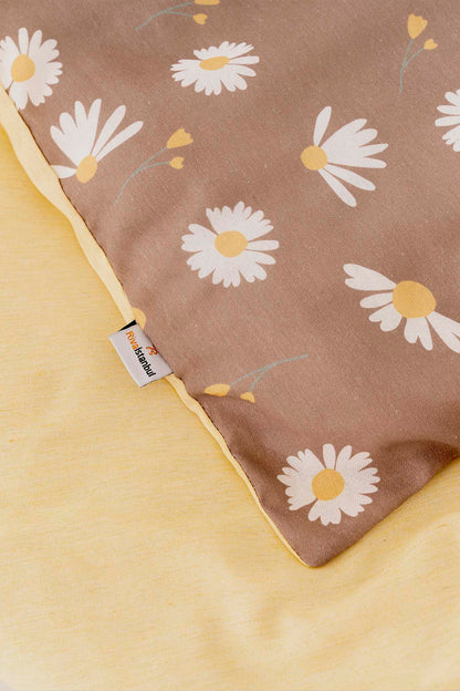 Brown Daisy Polycotton Double Size Duvet Cover Set, Zipper, 200×215 cm, 3-Piece