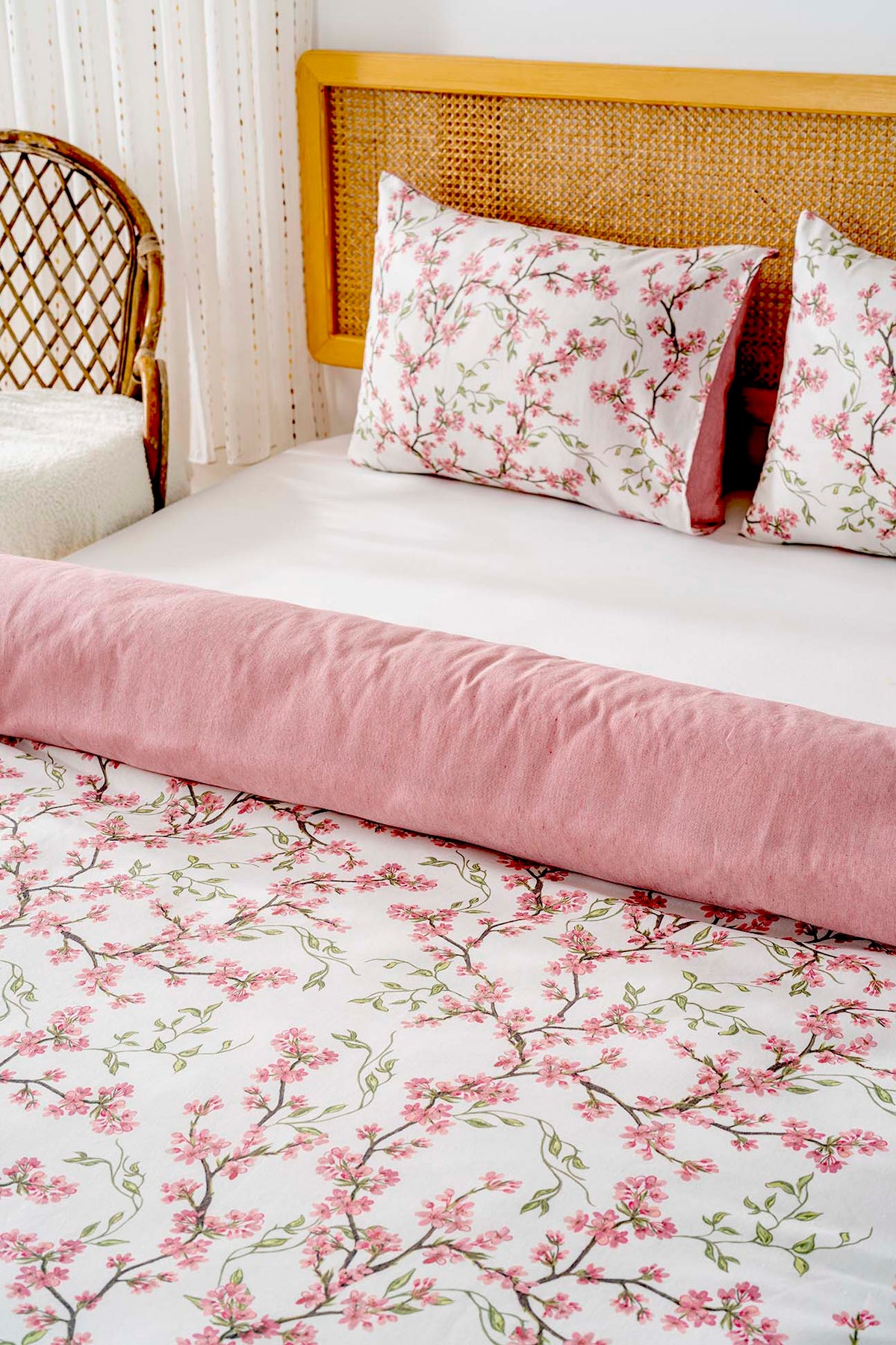 Sakura Polycotton Double Size Duvet Cover Set, Zipper, 200×215 cm, 3-Piece