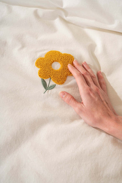 Florita Yellow 100% Cotton Embroidered Duvet Cover Set, 6-Piece Double Size Bedding – Breathable Fabric, 200x220 cm
